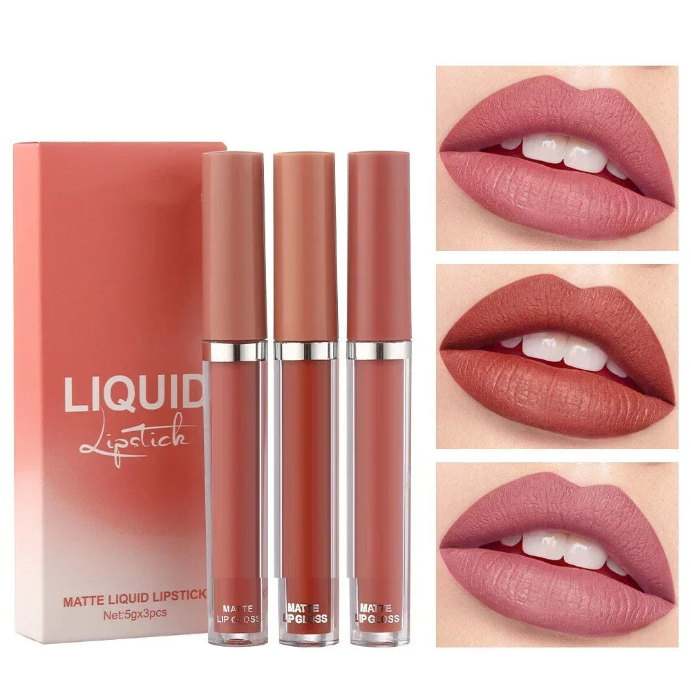 3 PC's Velvet Matte Lip Gloss Set Waterproof