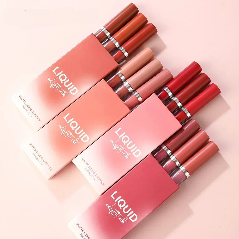 3 PC's Velvet Matte Lip Gloss Set Waterproof